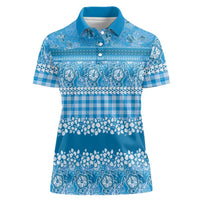 Hawaiian Hibiscus Honu Women Polo Shirt Blue Mele Kalikimaka Palaka Spirit LT9 Female Blue - Polynesian Pride