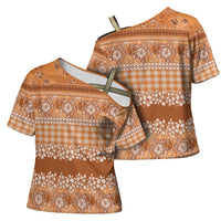 Hawaiian Hibiscus Honu Cross Shoulder Shirt Gold Mele Kalikimaka Palaka Spirit LT9 - Polynesian Pride