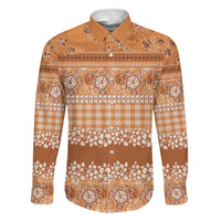 Hawaiian Hibiscus Honu Family Matching Long Sleeve Bodycon Dress and Hawaiian Shirt Gold Mele Kalikimaka Palaka Spirit LT9 Dad's Shirt - Long Sleeve Gold - Polynesian Pride