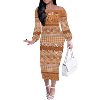 Hawaiian Hibiscus Honu Family Matching Off The Shoulder Long Sleeve Dress and Hawaiian Shirt Gold Mele Kalikimaka Palaka Spirit LT9 Gold - Polynesian Pride