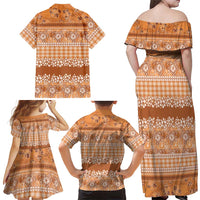 Hawaiian Hibiscus Honu Family Matching Off Shoulder Maxi Dress and Hawaiian Shirt Gold Mele Kalikimaka Palaka Spirit LT9 - Polynesian Pride