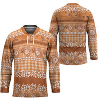 Hawaiian Hibiscus Honu Hockey Jersey Gold Mele Kalikimaka Palaka Spirit LT9 - Polynesian Pride