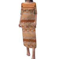 Hawaiian Hibiscus Honu Puletasi Gold Mele Kalikimaka Palaka Spirit LT9 Long Dress Gold - Polynesian Pride