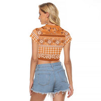 Hawaiian Hibiscus Honu Raglan Cropped T Shirt Gold Mele Kalikimaka Palaka Spirit LT9 - Polynesian Pride