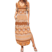 Hawaiian Hibiscus Honu Summer Maxi Dress Gold Mele Kalikimaka Palaka Spirit LT9 Women Gold - Polynesian Pride