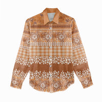 Hawaiian Hibiscus Honu Women Casual Shirt Gold Mele Kalikimaka Palaka Spirit - Polynesian Pride