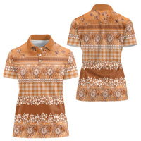 Hawaiian Hibiscus Honu Women Polo Shirt Gold Mele Kalikimaka Palaka Spirit - Polynesian Pride