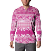 Hawaiian Hibiscus Honu Button Sweatshirt Pink Mele Kalikimaka Palaka Spirit - Polynesian Pride