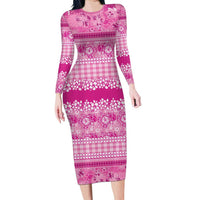 Hawaiian Hibiscus Honu Family Matching Long Sleeve Bodycon Dress and Hawaiian Shirt Pink Mele Kalikimaka Palaka Spirit LT9 Pink - Polynesian Pride