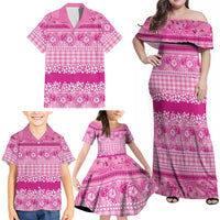Hawaiian Hibiscus Honu Family Matching Off Shoulder Maxi Dress and Hawaiian Shirt Pink Mele Kalikimaka Palaka Spirit LT9 - Polynesian Pride