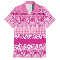 Hawaiian Hibiscus Honu Family Matching Off Shoulder Maxi Dress and Hawaiian Shirt Pink Mele Kalikimaka Palaka Spirit LT9 Dad's Shirt - Short Sleeve Pink - Polynesian Pride