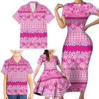 Hawaiian Hibiscus Honu Family Matching Short Sleeve Bodycon Dress and Hawaiian Shirt Pink Mele Kalikimaka Palaka Spirit LT9 - Polynesian Pride