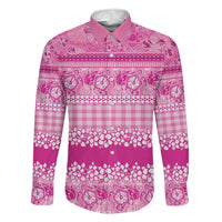 Hawaiian Hibiscus Honu Family Matching Short Sleeve Bodycon Dress and Hawaiian Shirt Pink Mele Kalikimaka Palaka Spirit LT9 Dad's Shirt - Long Sleeve Pink - Polynesian Pride