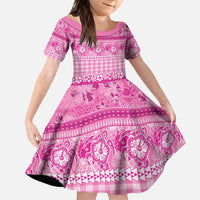 Hawaiian Hibiscus Honu Family Matching Summer Maxi Dress and Hawaiian Shirt Pink Mele Kalikimaka Palaka Spirit LT9 Daughter's Dress Pink - Polynesian Pride