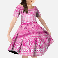 Hawaiian Hibiscus Honu Family Matching Tank Maxi Dress and Hawaiian Shirt Pink Mele Kalikimaka Palaka Spirit LT9 Daughter's Dress Pink - Polynesian Pride