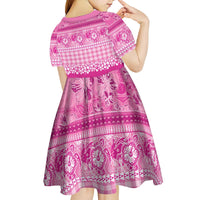 Hawaiian Hibiscus Honu Kid Short Sleeve Dress Pink Mele Kalikimaka Palaka Spirit - Polynesian Pride