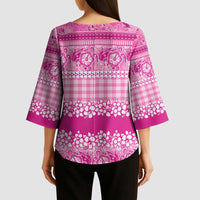 Hawaiian Hibiscus Honu Kimono Sleeve Blouse Pink Mele Kalikimaka Palaka Spirit - Polynesian Pride