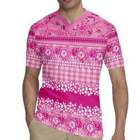 Hawaiian Hibiscus Honu Rugby Jersey Pink Mele Kalikimaka Palaka Spirit - Polynesian Pride