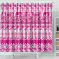 Hawaiian Hibiscus Honu Shower Curtain Pink Mele Kalikimaka Palaka Spirit - Polynesian Pride
