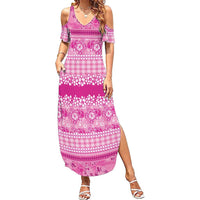 Hawaiian Hibiscus Honu Summer Maxi Dress Pink Mele Kalikimaka Palaka Spirit LT9 Women Pink - Polynesian Pride