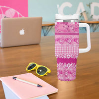 Hawaiian Hibiscus Honu Tumbler With Handle Pink Mele Kalikimaka Palaka Spirit - Polynesian Pride