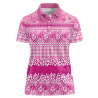 Hawaiian Hibiscus Honu Women Polo Shirt Pink Mele Kalikimaka Palaka Spirit - Polynesian Pride