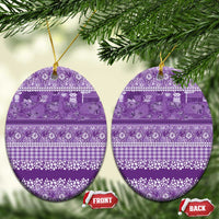 Hawaiian Hibiscus Honu Ceramic Ornament Purple Mele Kalikimaka Palaka Spirit - Polynesian Pride