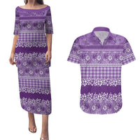 Hawaiian Hibiscus Honu Couples Matching Puletasi and Hawaiian Shirt Purple Mele Kalikimaka Palaka Spirit - Polynesian Pride