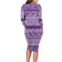 Hawaiian Hibiscus Honu Family Matching Long Sleeve Bodycon Dress and Hawaiian Shirt Purple Mele Kalikimaka Palaka Spirit LT9 - Polynesian Pride