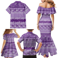 Hawaiian Hibiscus Honu Family Matching Mermaid Dress and Hawaiian Shirt Purple Mele Kalikimaka Palaka Spirit LT9 - Polynesian Pride
