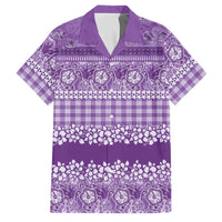Hawaiian Hibiscus Honu Family Matching Off The Shoulder Long Sleeve Dress and Hawaiian Shirt Purple Mele Kalikimaka Palaka Spirit LT9 Dad's Shirt - Short Sleeve Purple - Polynesian Pride