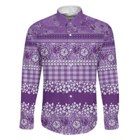 Hawaiian Hibiscus Honu Family Matching Off Shoulder Maxi Dress and Hawaiian Shirt Purple Mele Kalikimaka Palaka Spirit LT9 Dad's Shirt - Long Sleeve Purple - Polynesian Pride