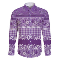 Hawaiian Hibiscus Honu Family Matching Summer Maxi Dress and Hawaiian Shirt Purple Mele Kalikimaka Palaka Spirit LT9 Dad's Shirt - Long Sleeve Purple - Polynesian Pride