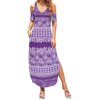 Hawaiian Hibiscus Honu Family Matching Summer Maxi Dress and Hawaiian Shirt Purple Mele Kalikimaka Palaka Spirit LT9 Purple - Polynesian Pride
