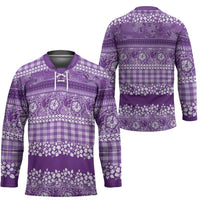 Hawaiian Hibiscus Honu Hockey Jersey Purple Mele Kalikimaka Palaka Spirit LT9 - Polynesian Pride