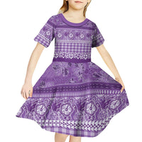 Hawaiian Hibiscus Honu Kid Short Sleeve Dress Purple Mele Kalikimaka Palaka Spirit LT9 - Polynesian Pride