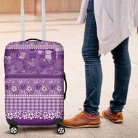 Hawaiian Hibiscus Honu Luggage Cover Purple Mele Kalikimaka Palaka Spirit - Polynesian Pride