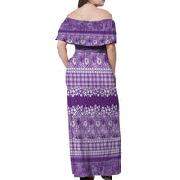 Hawaiian Hibiscus Honu Off Shoulder Maxi Dress Purple Mele Kalikimaka Palaka Spirit - Polynesian Pride