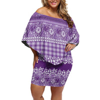 Hawaiian Hibiscus Honu Off Shoulder Short Dress Purple Mele Kalikimaka Palaka Spirit - Polynesian Pride