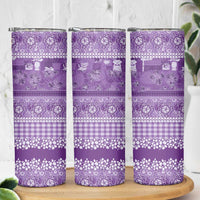 Hawaiian Hibiscus Honu Skinny Tumbler Purple Mele Kalikimaka Palaka Spirit - Polynesian Pride