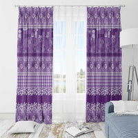 Hawaiian Hibiscus Honu Window Curtain Purple Mele Kalikimaka Palaka Spirit - Polynesian Pride