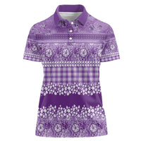 Hawaiian Hibiscus Honu Women Polo Shirt Purple Mele Kalikimaka Palaka Spirit - Polynesian Pride
