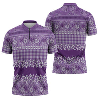 Hawaiian Hibiscus Honu Zipper Polo Shirt Purple Mele Kalikimaka Palaka Spirit LT9 - Polynesian Pride