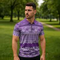 Hawaiian Hibiscus Honu Zipper Polo Shirt Purple Mele Kalikimaka Palaka Spirit LT9 - Polynesian Pride