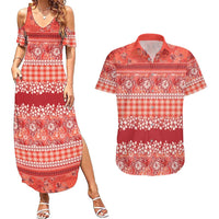Hawaiian Hibiscus Honu Couples Matching Summer Maxi Dress and Hawaiian Shirt Red Mele Kalikimaka Palaka Spirit - Polynesian Pride