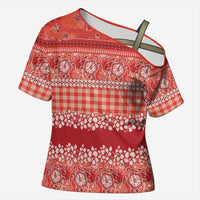Hawaiian Hibiscus Honu Cross Shoulder Shirt Red Mele Kalikimaka Palaka Spirit LT9 Female Red - Polynesian Pride