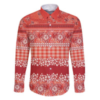 Hawaiian Hibiscus Honu Family Matching Off The Shoulder Long Sleeve Dress and Hawaiian Shirt Red Mele Kalikimaka Palaka Spirit - Polynesian Pride