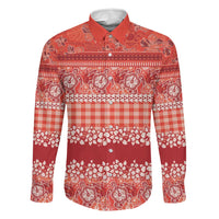 Hawaiian Hibiscus Honu Family Matching Off The Shoulder Long Sleeve Dress and Hawaiian Shirt Red Mele Kalikimaka Palaka Spirit LT9 Dad's Shirt - Long Sleeve Red - Polynesian Pride
