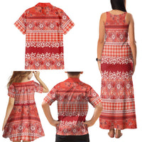 Hawaiian Hibiscus Honu Family Matching Tank Maxi Dress and Hawaiian Shirt Red Mele Kalikimaka Palaka Spirit LT9 - Polynesian Pride