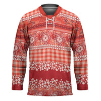 Hawaiian Hibiscus Honu Hockey Jersey Red Mele Kalikimaka Palaka Spirit LT9 Unisex Red - Polynesian Pride